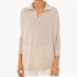 Tuckernuck Clayton Knit Polo Sweater Top Ecru Tan Linen Blend